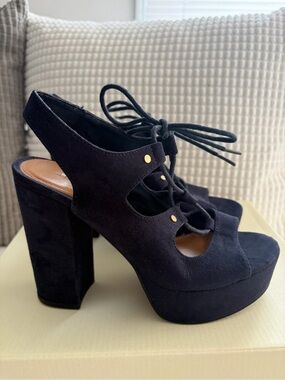 Navy Suede Platform Block Heels